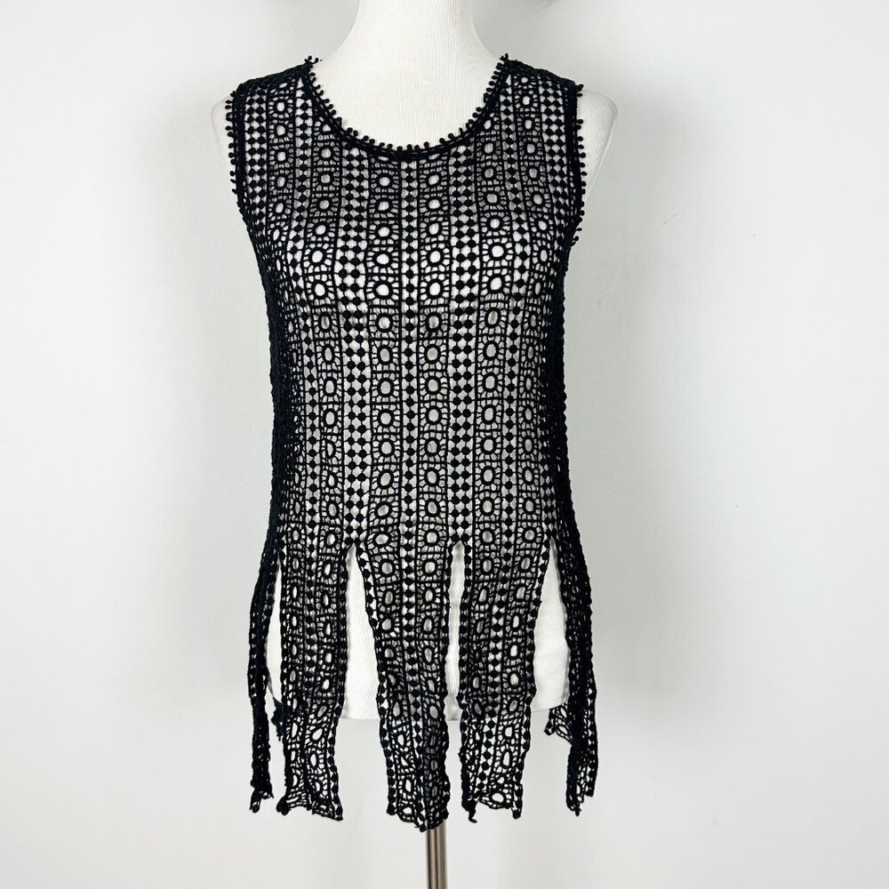 Women’s Y2K Open Knit Crocket Layering Tank Top Boho Festival Size Small Women's